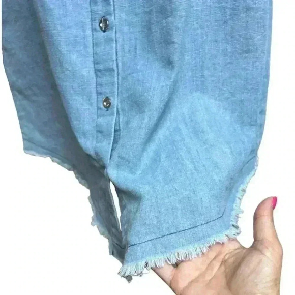 Cotton Bleu Strapless Denim Dress With a Raw Hem - Picture 6 of 8